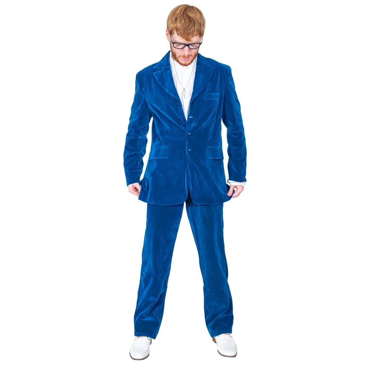 60's Groovy British Spy Funny Man Blue Suit Adult Halloween Costume Set Cosplay - Image 5
