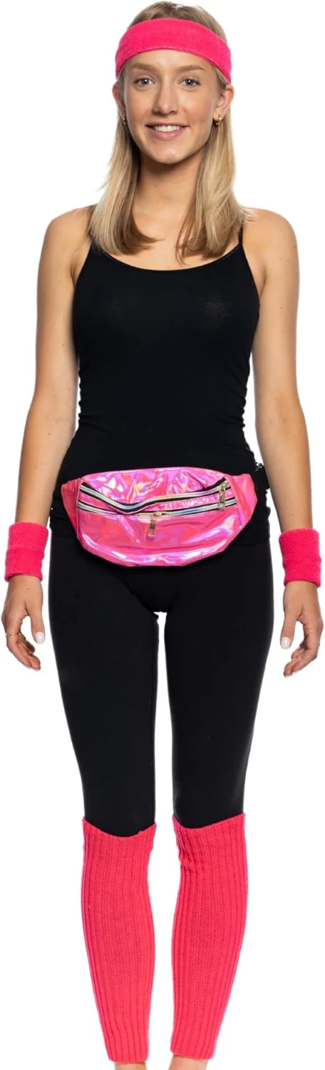 80's Retro Style Women's Aerobics Halloween Costume Cosplay Accessory Set - Image 2