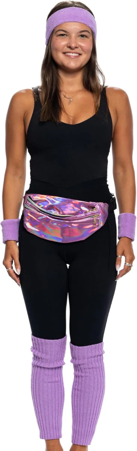 80's Retro Style Women's Aerobics Halloween Costume Cosplay Accessory Set - Image 3