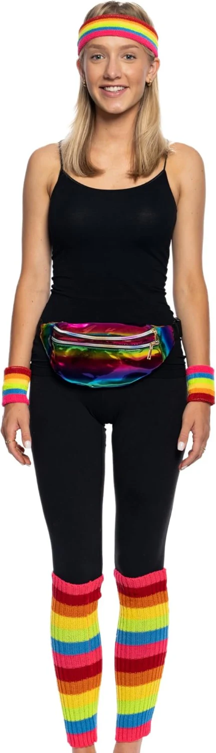 80's Retro Style Women's Aerobics Halloween Costume Cosplay Accessory Set - Image 4