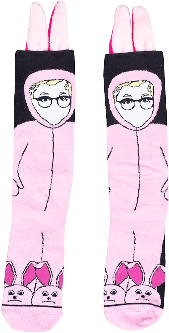 A Christmas Story Movie Ralphie Pink Bunny Socks 3D Ears Holiday Gift