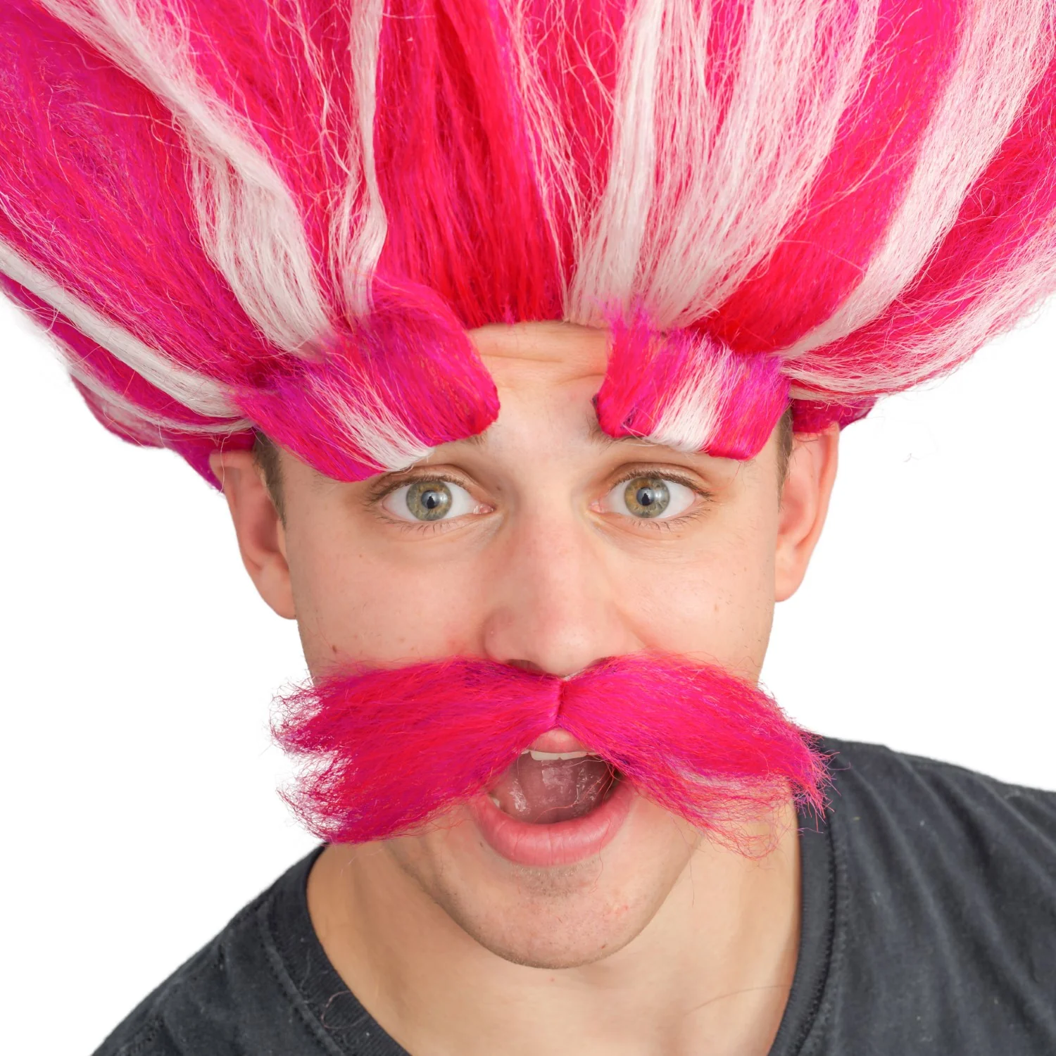 Adult Deluxe King Troll Pink Wig and Mustache Halloween Cosplay Costume Kit - Image 4