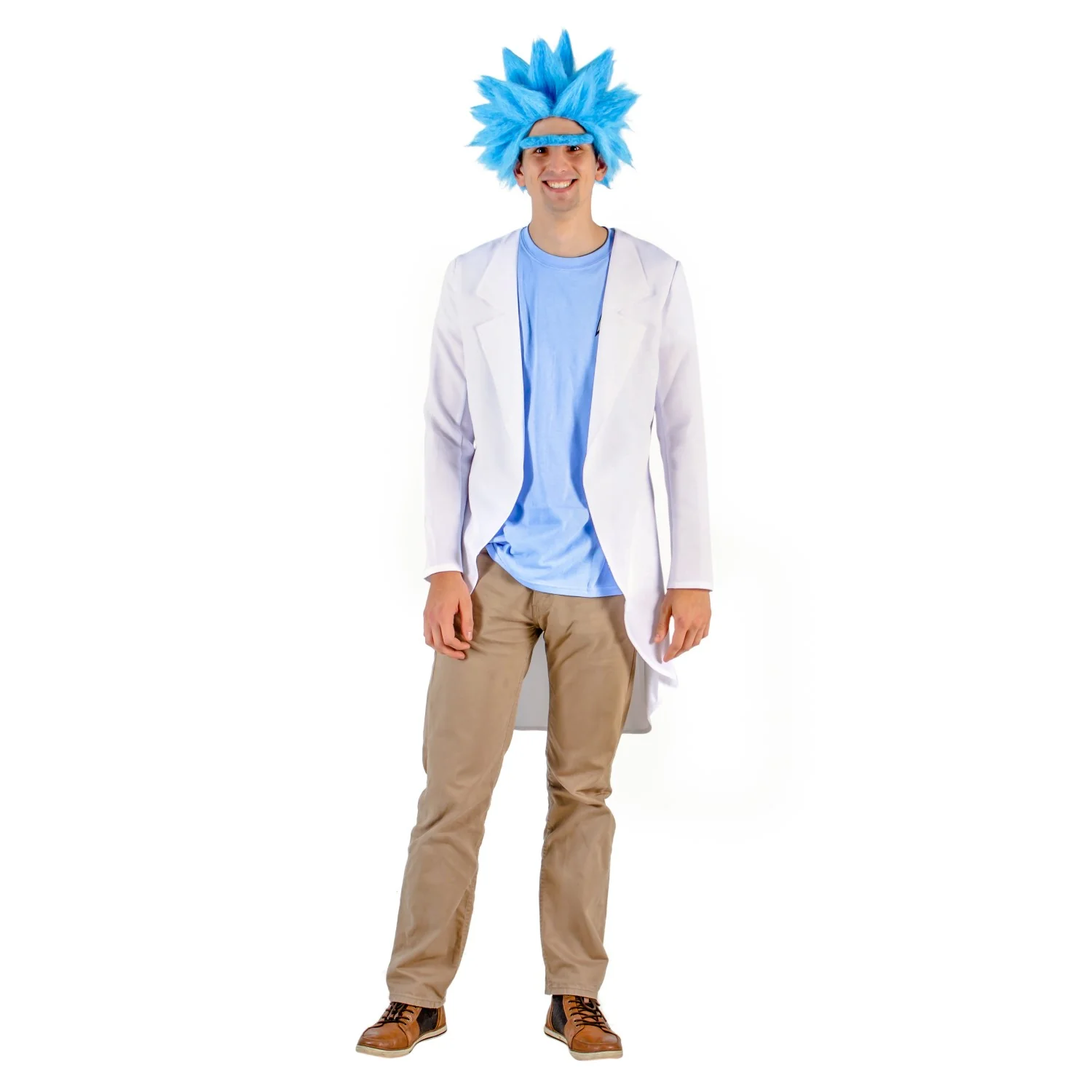 Adult Deluxe Ricky Sanchez Blue Wig and Eyebrow Halloween Costume Cosplay Accessory - Image 2