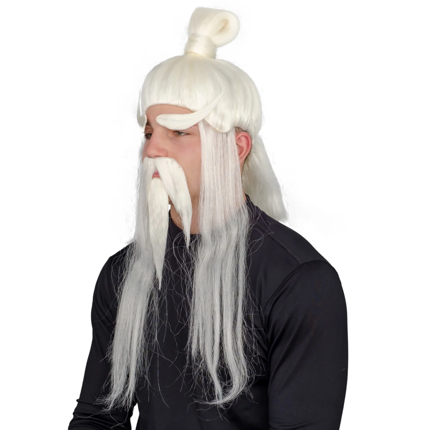 Adult Halloween Martial Arts White Fu Manchu Beard and Wig Costume Accessory - Image 3
