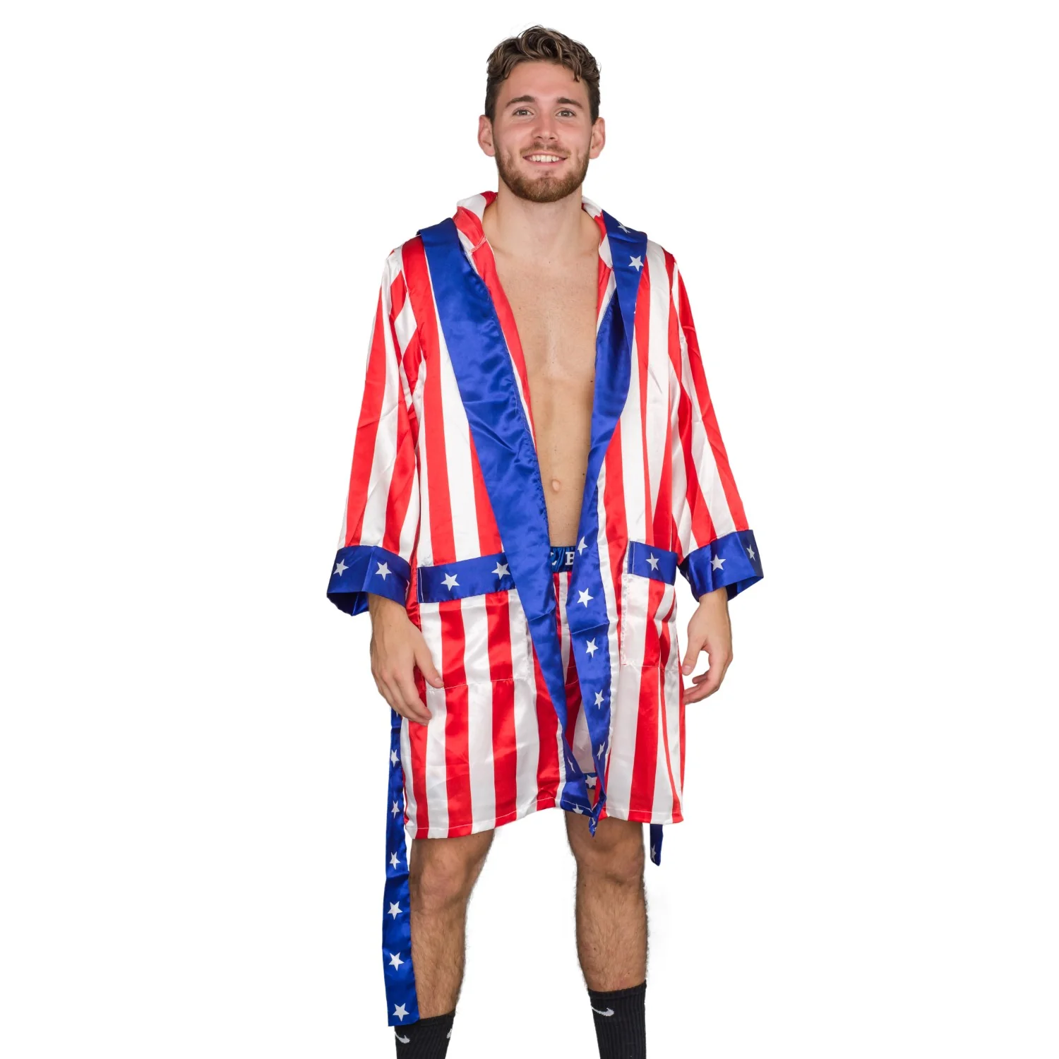 Adult Satin American Flag Robe Movie Boxer Halloween Cosplay Costume Replica Robe - Image 4