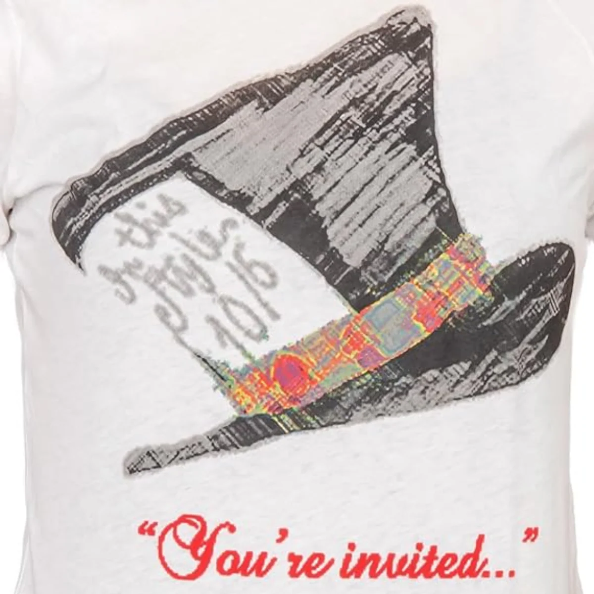 Alice in Wonderland Mad Hatter Hat You're Invited Juniors White T-Shirt Tee - Image 7