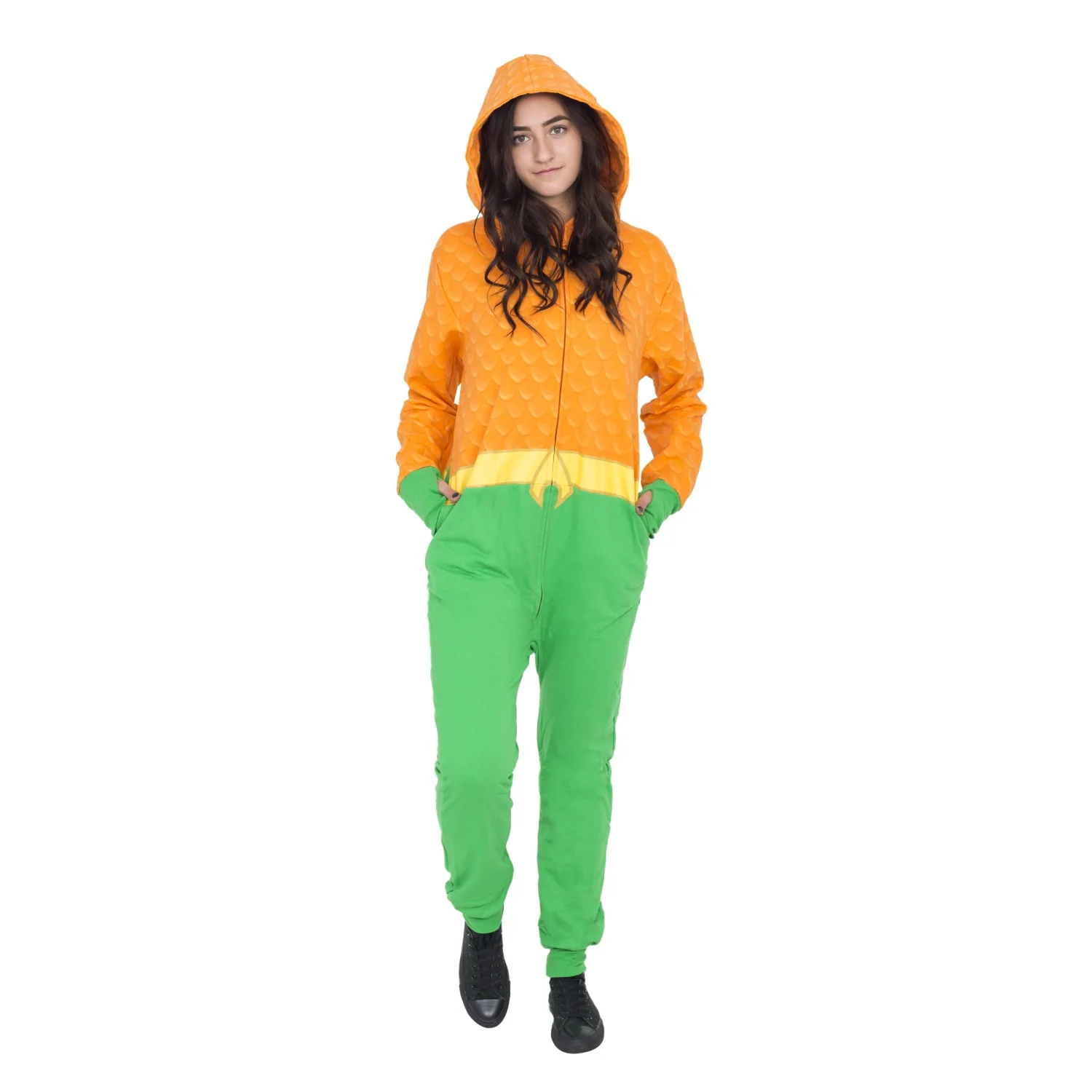 Aquaman Women's DC Comics Hooded One Piece Pajama Set - Image 3