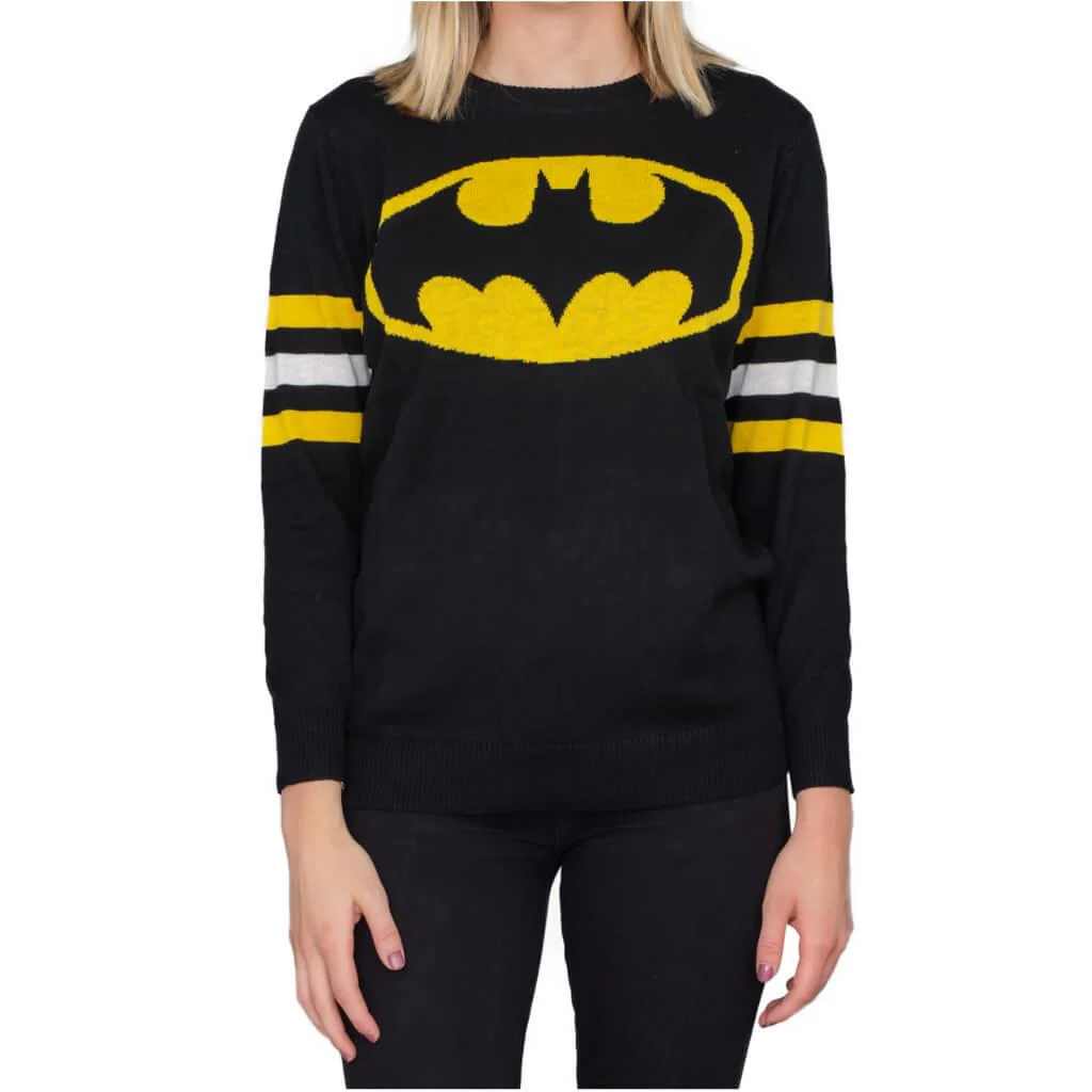 Batman Logo Knitted Sweatshirt with Striped Sleeves - Image 3