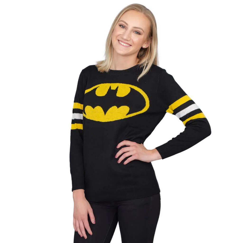 Batman Logo Knitted Sweatshirt with Striped Sleeves - Image 4