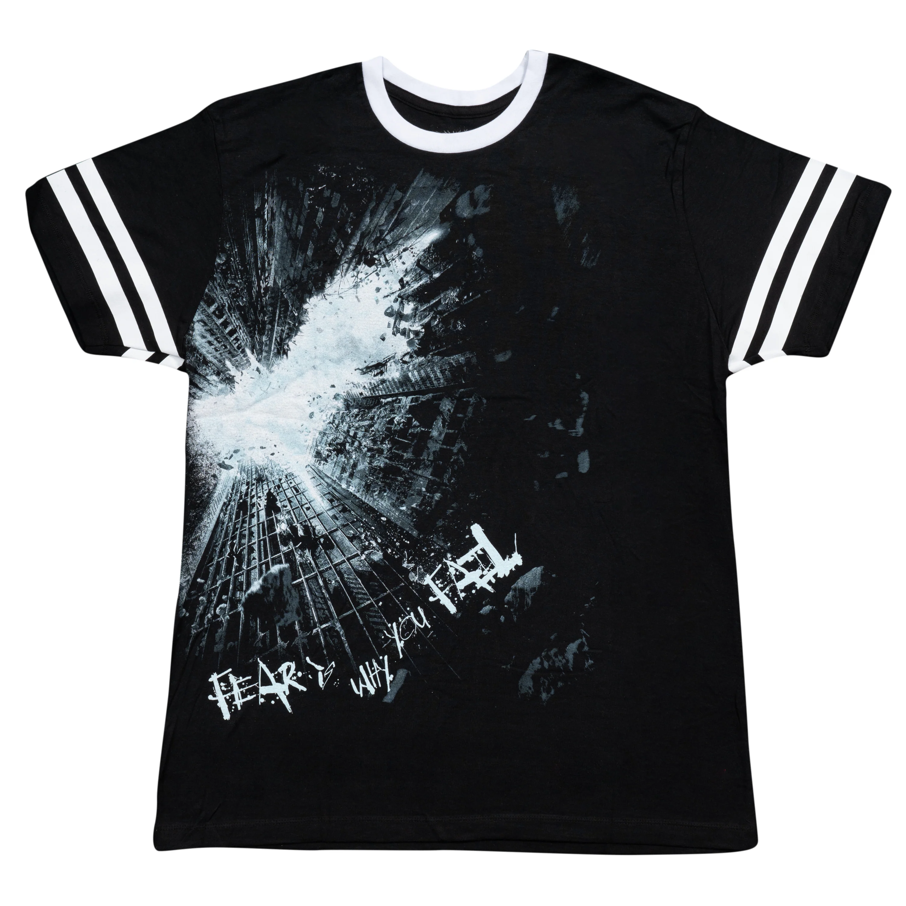 Batman The Dark Knight Fear is Why You Fail Striped sleeves Black Mens T-Shirt