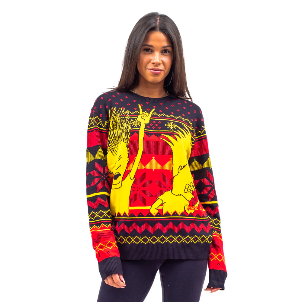 1990s Music TV Cartoon Character Dudes Rock and Roll Three Color Ugly Christmas Sweater - Image 2