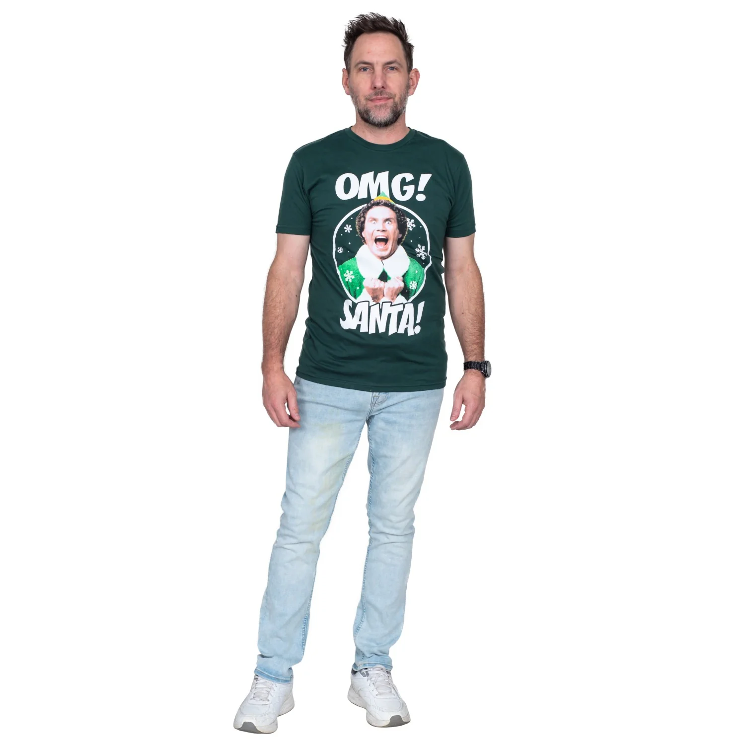 Buddy The Elf OMG Santa I Know Him Green T-Shirt - Image 2