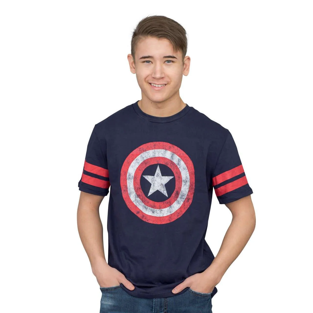 Captain America Distressed Shield Striped Sleeves T-shirt - Image 2