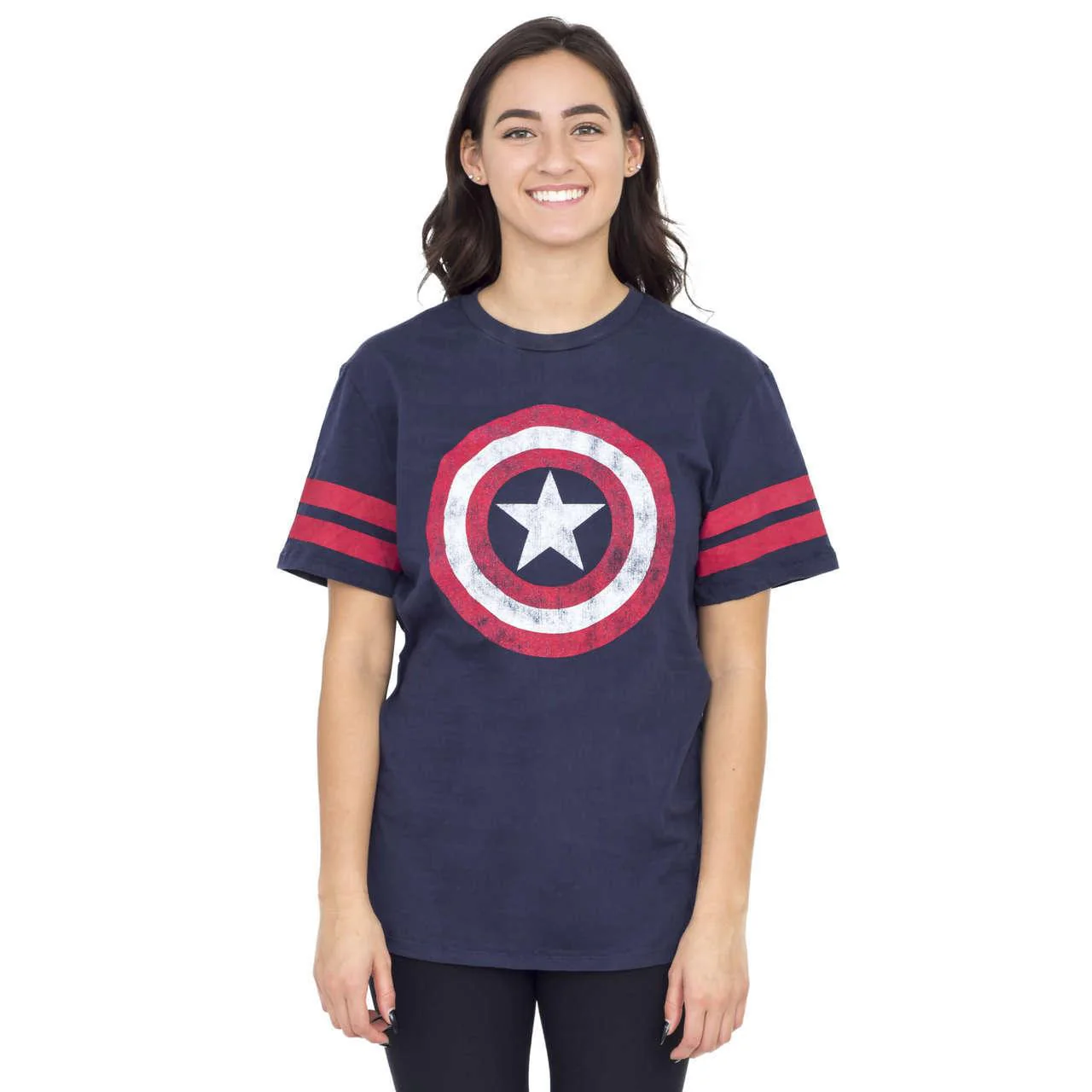 Captain America Distressed Shield Striped Sleeves T-shirt - Image 3