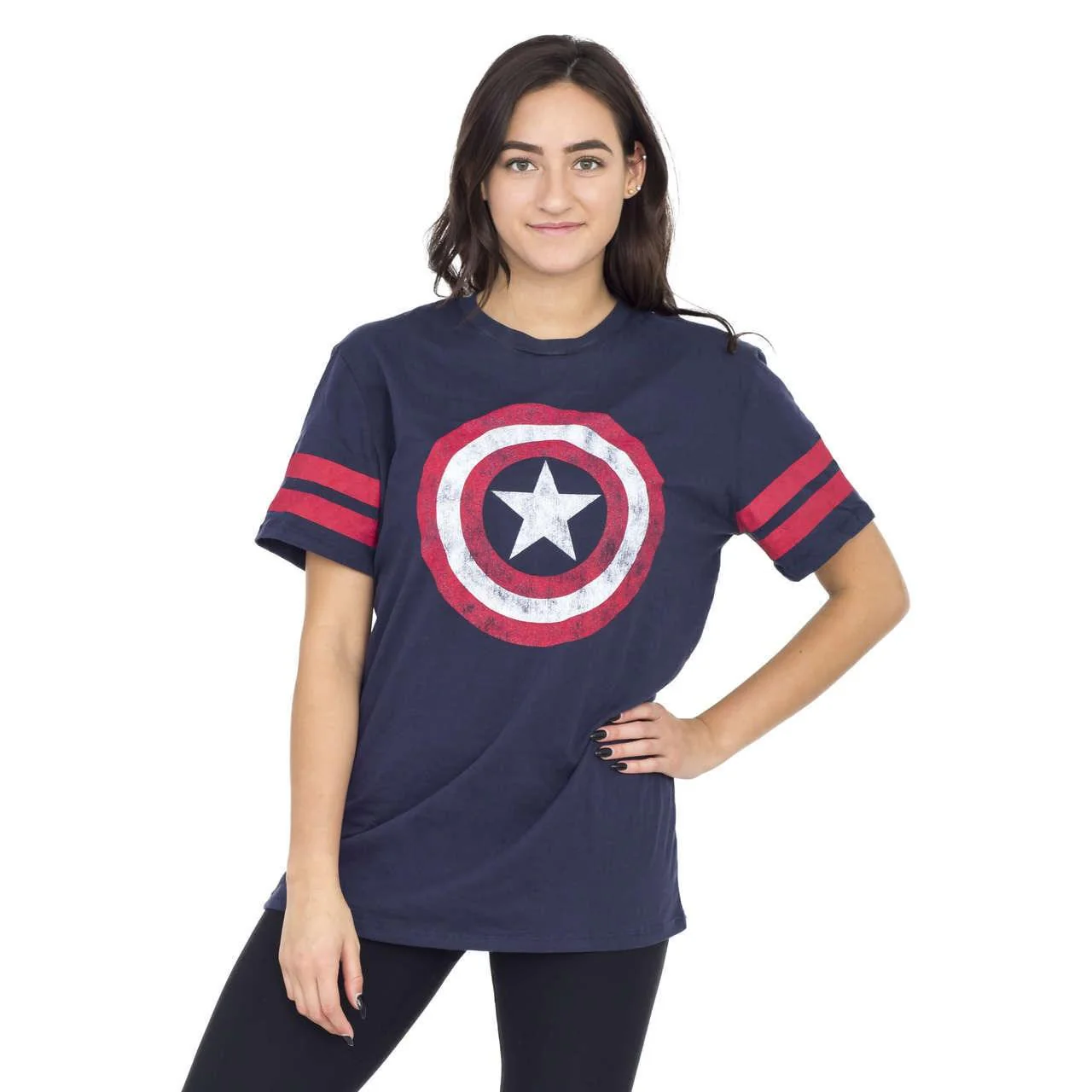 Captain America Distressed Shield Striped Sleeves T-shirt - Image 4