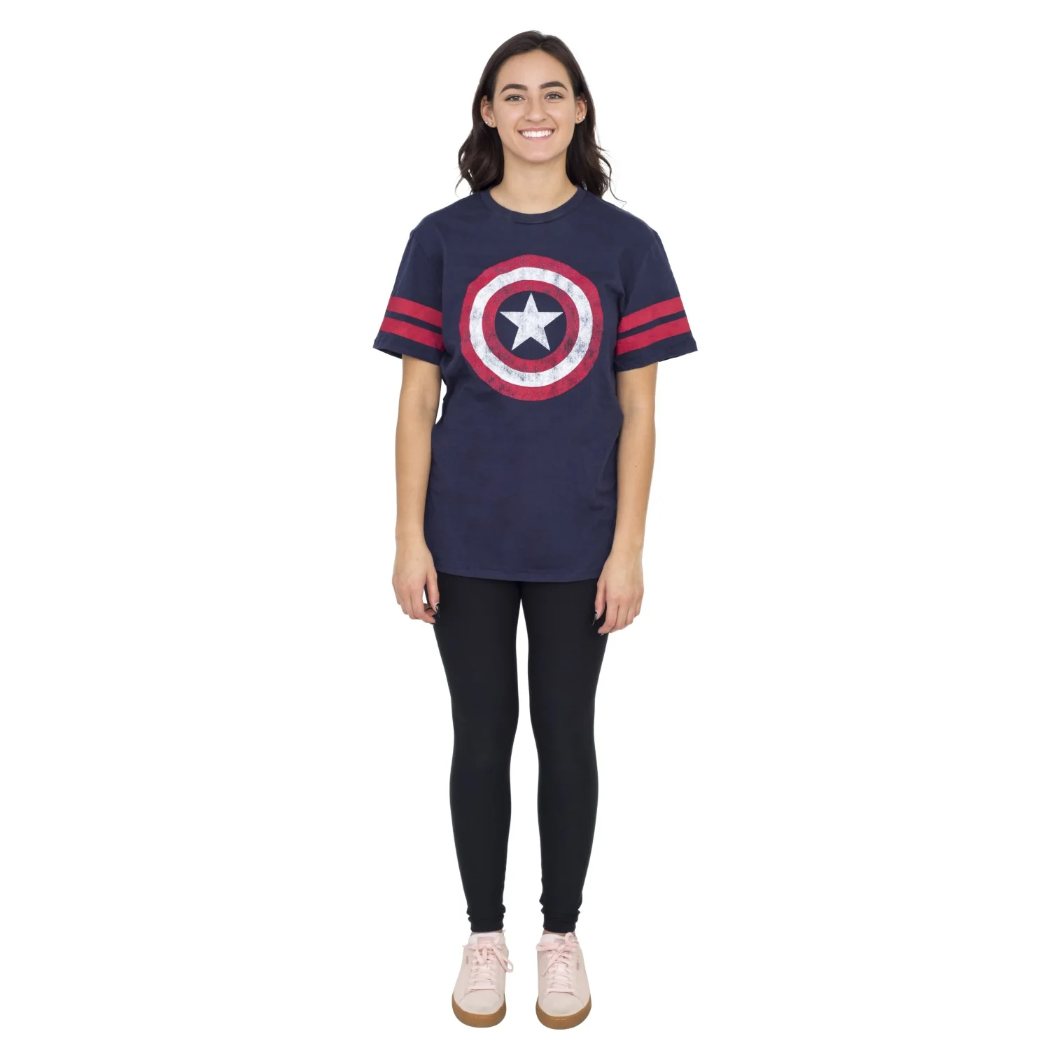 Captain America Distressed Shield Striped Sleeves T-shirt - Image 6