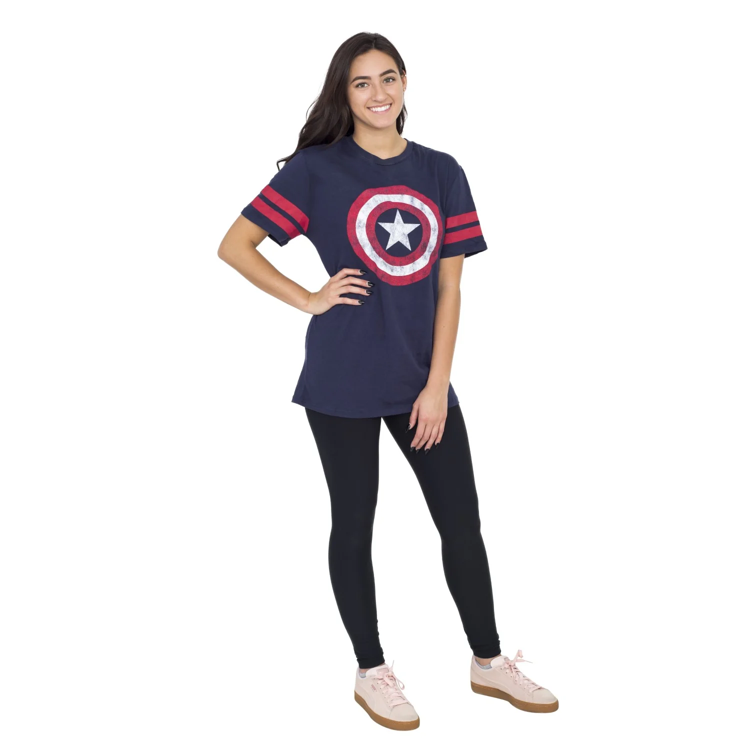 Captain America Distressed Shield Striped Sleeves T-shirt - Image 7