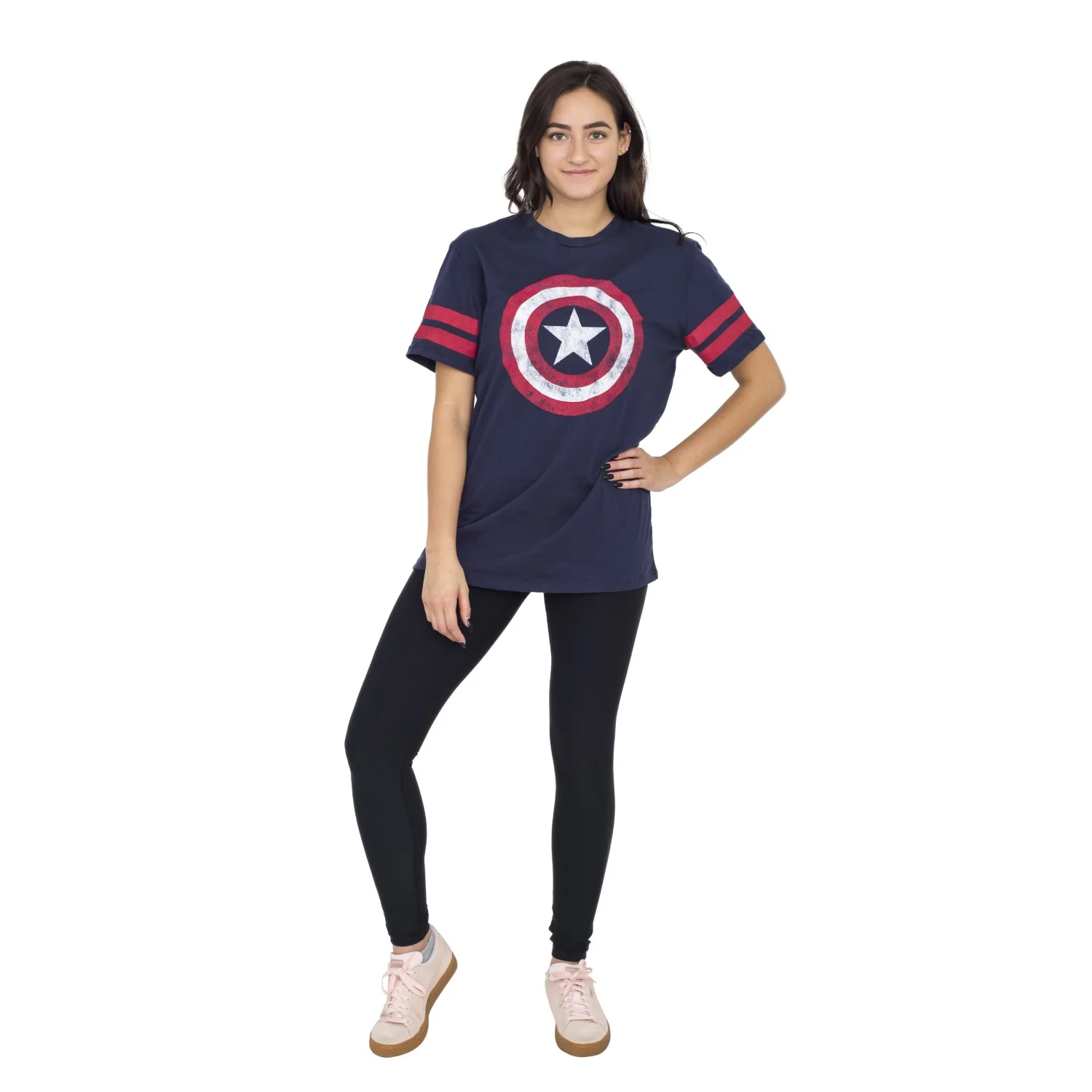 Captain America Distressed Shield Striped Sleeves T-shirt - Image 8