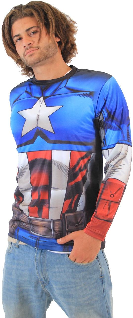 Captain America Sublimated Adult LONG SLEEVE Costume T-Shirt - Image 2