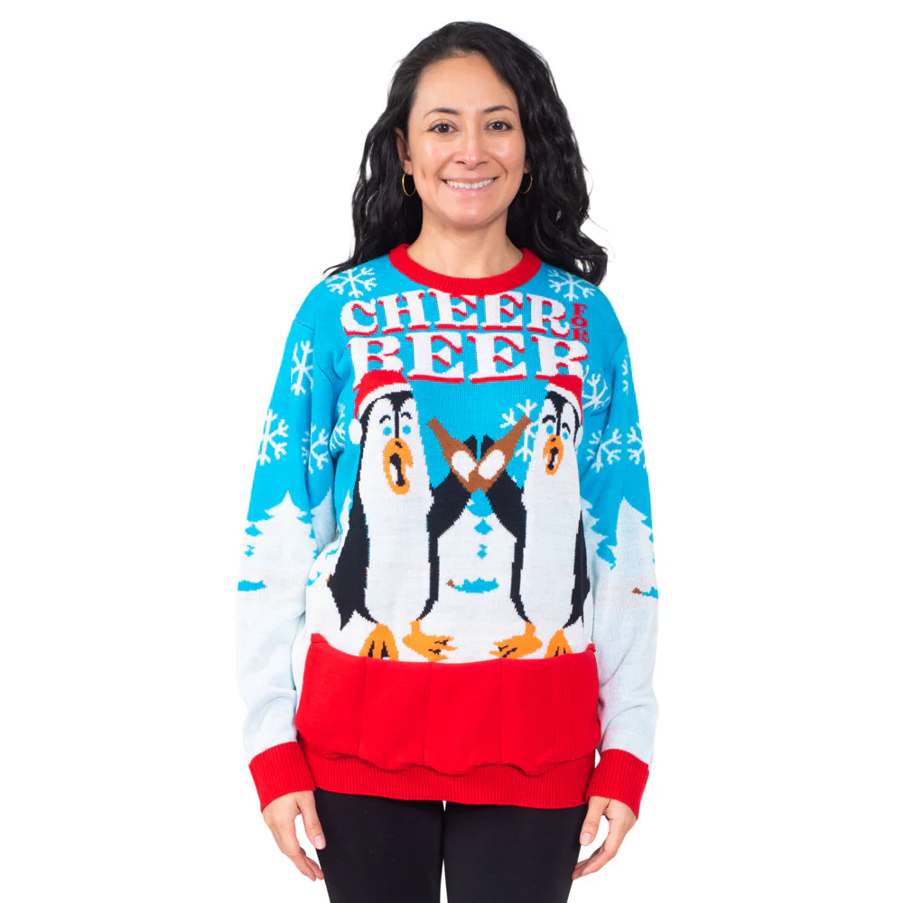 Cheer Beer Penguin Drinking Santa Hat Ugly Christmas Sweater - Image 2