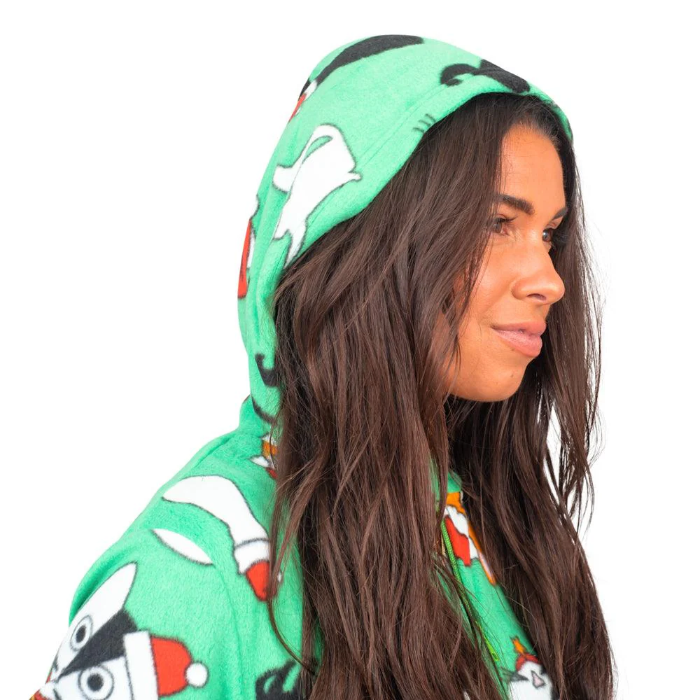 Christmas Cat Pajamas Cozy Fair Isle Union Suit Adult Green Jumpsuit - Image 3