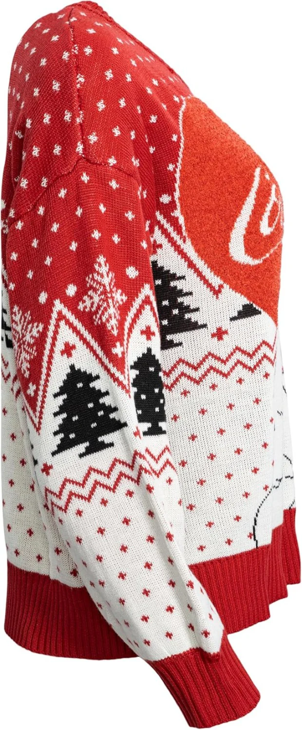 Coca Cola Heart Polar Bear Drinking Women's Ugly Christmas Sweater - Image 3
