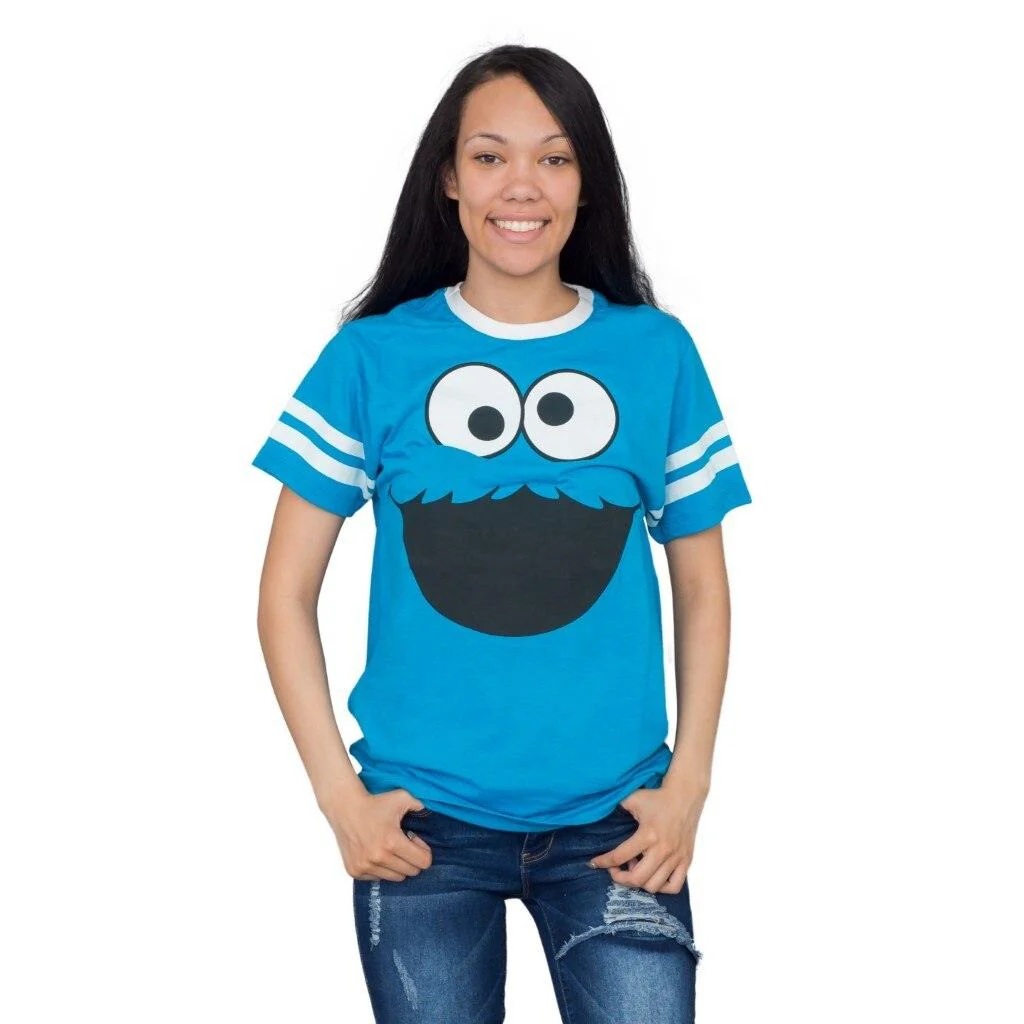 Cookie Monster Face With Striped Seeves T-shirt - Image 2