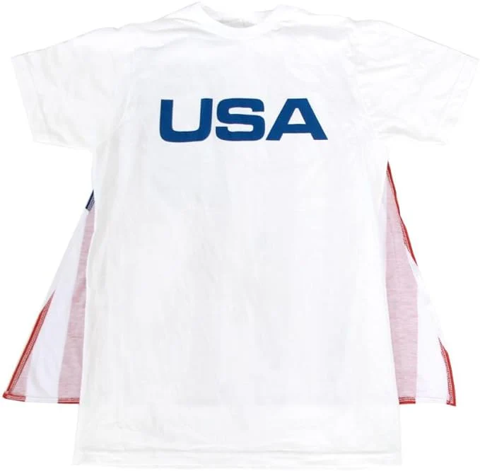Costume Agent USA Mens T-Shirt with American Flag Cape