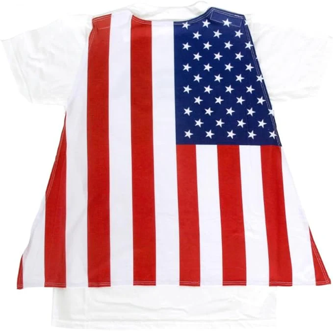 Costume Agent USA Mens T-Shirt with American Flag Cape - Image 2