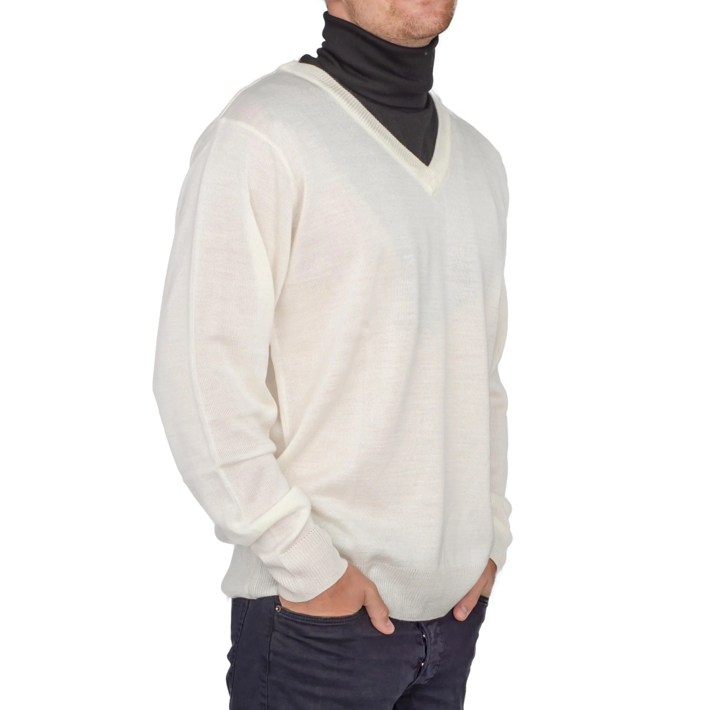Crazy Cousin White V-Neck Sweater with Black Dickey - Image 4