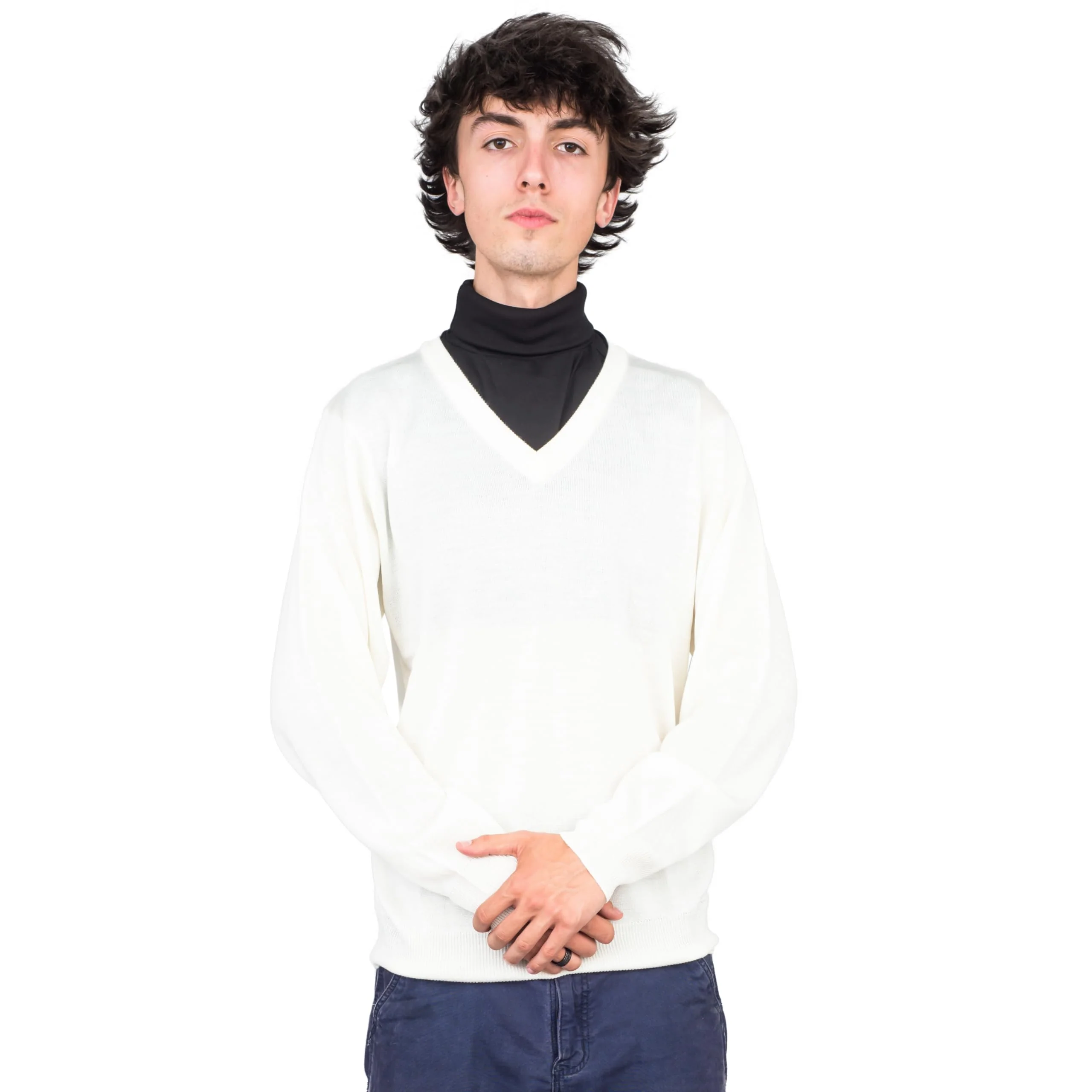 Crazy Cousin White V-Neck Sweater with Black Dickey - Image 5