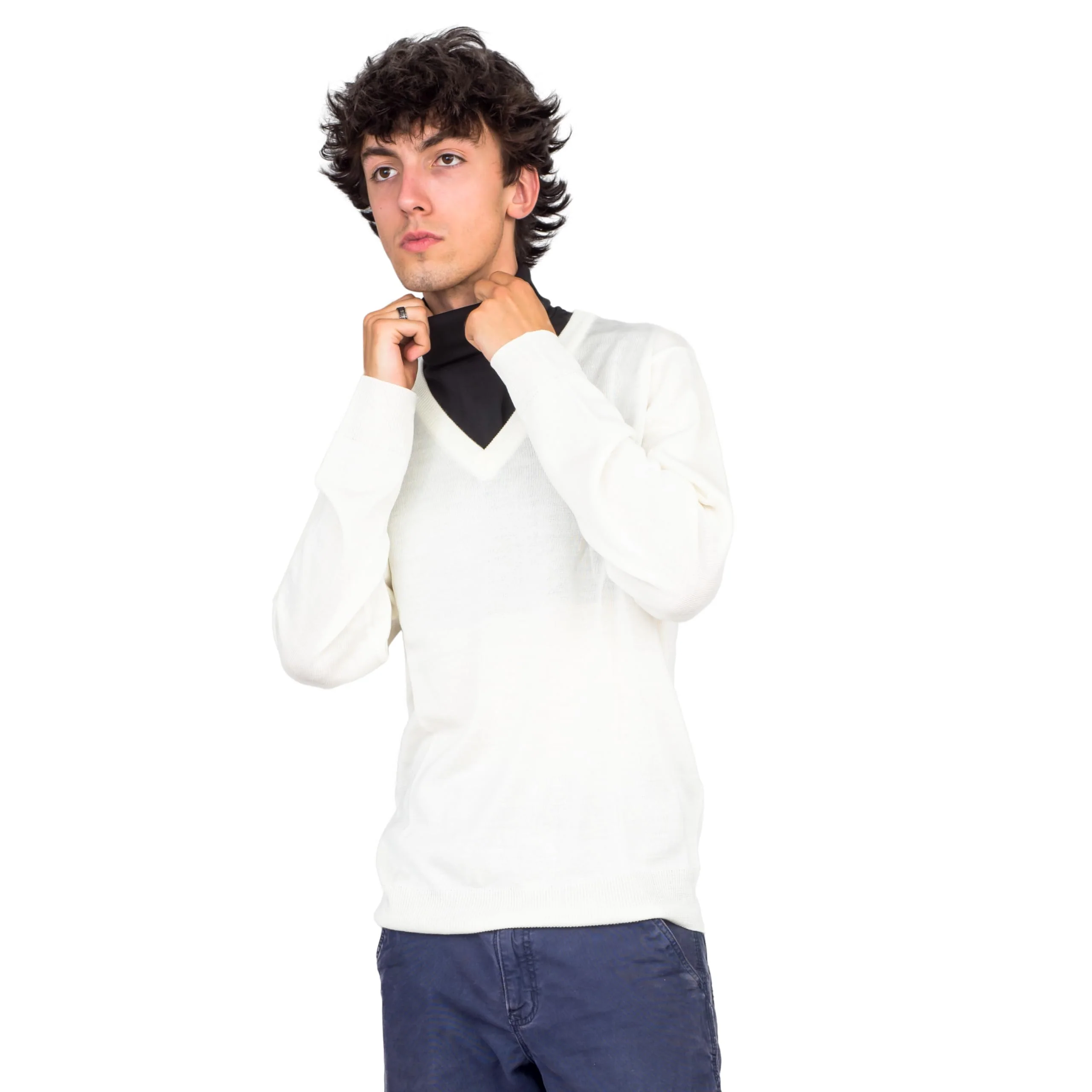 Crazy Cousin White V-Neck Sweater with Black Dickey - Image 6