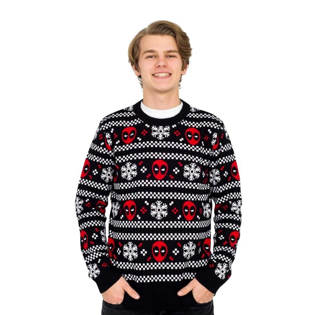 Deadpool Holiday Snow Stripes Ugly Christmas Sweater