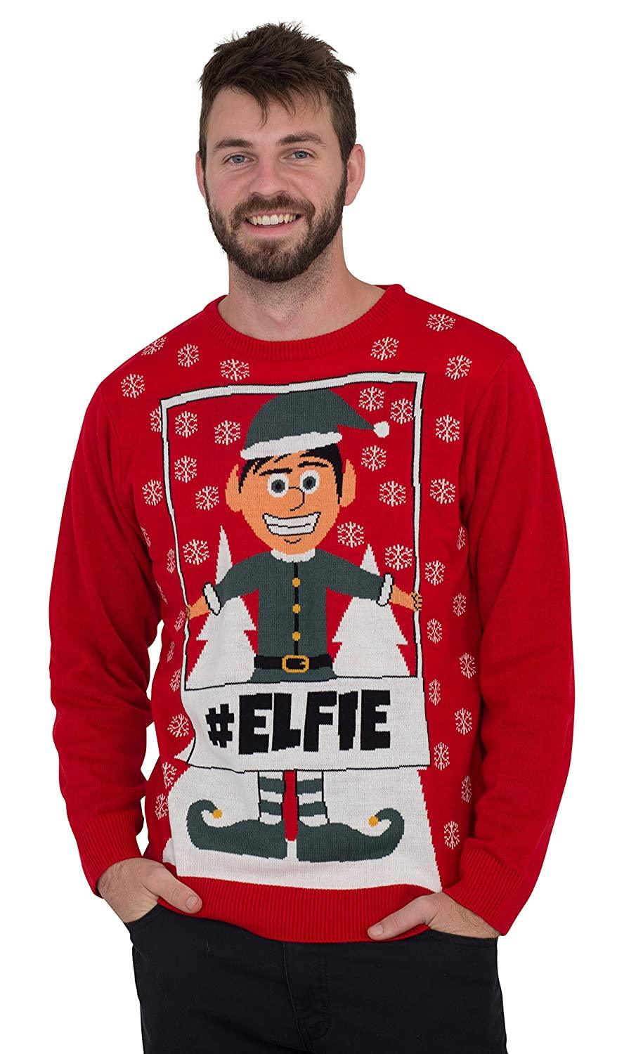 #Elfie Hashtag Elf with Snowflakes Ugly Christmas Sweater - Image 2
