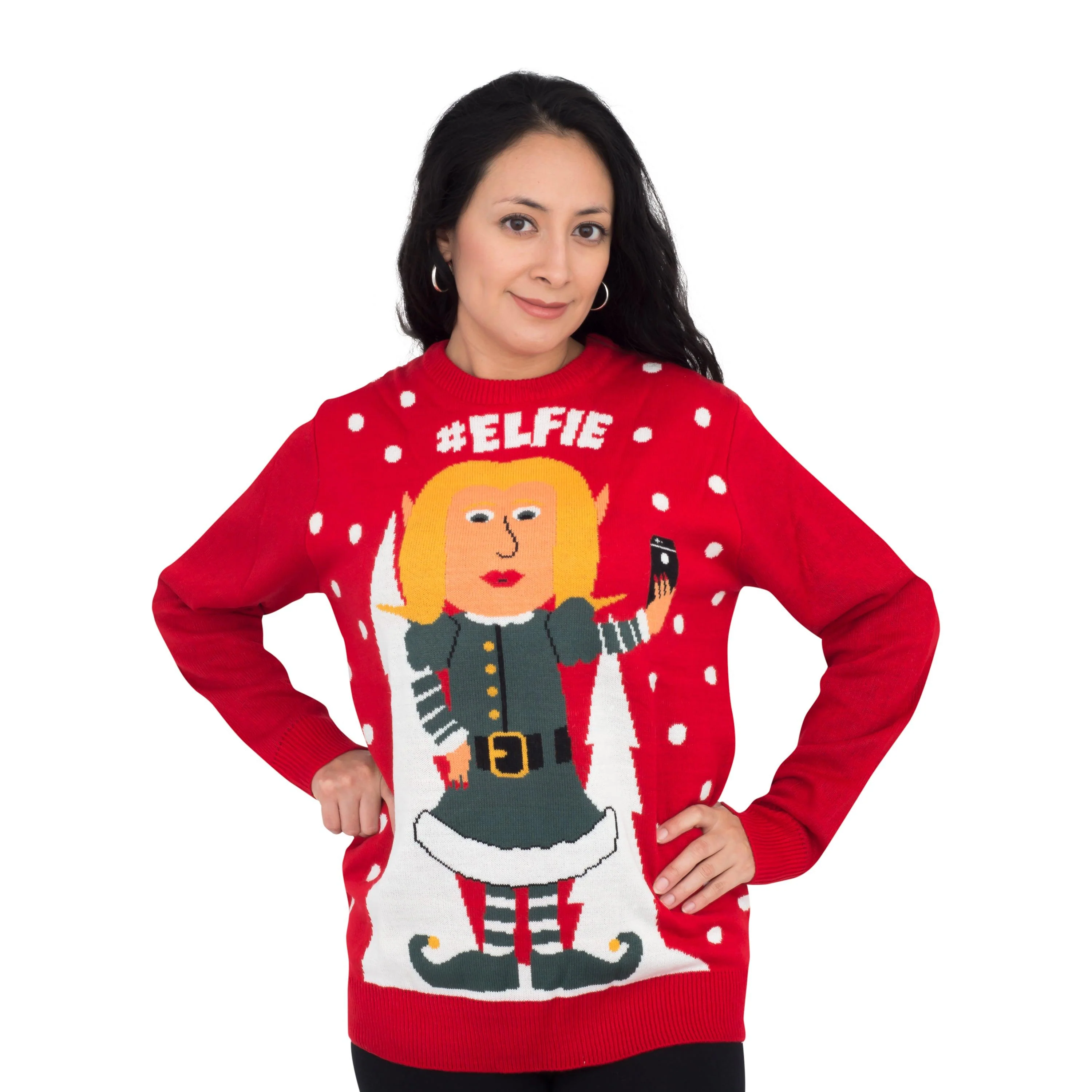 #Elfie Hashtag Women's Elf with Snowflakes Christmas Sweater - Image 2