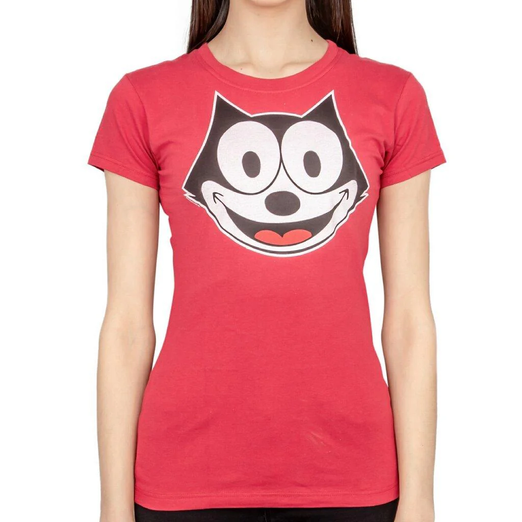 Felix the Cat Face Juniors Red T-shirt