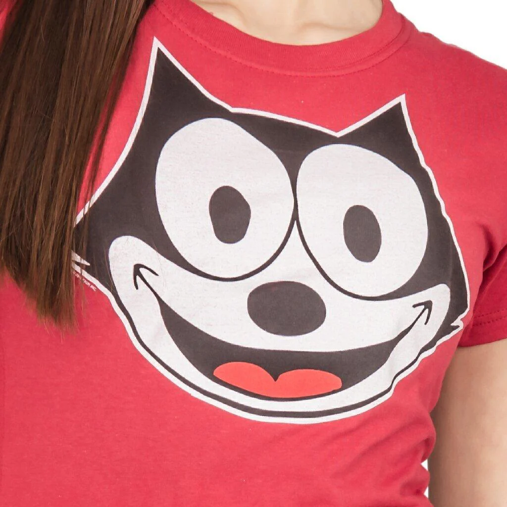 Felix the Cat Face Juniors Red T-shirt - Image 4