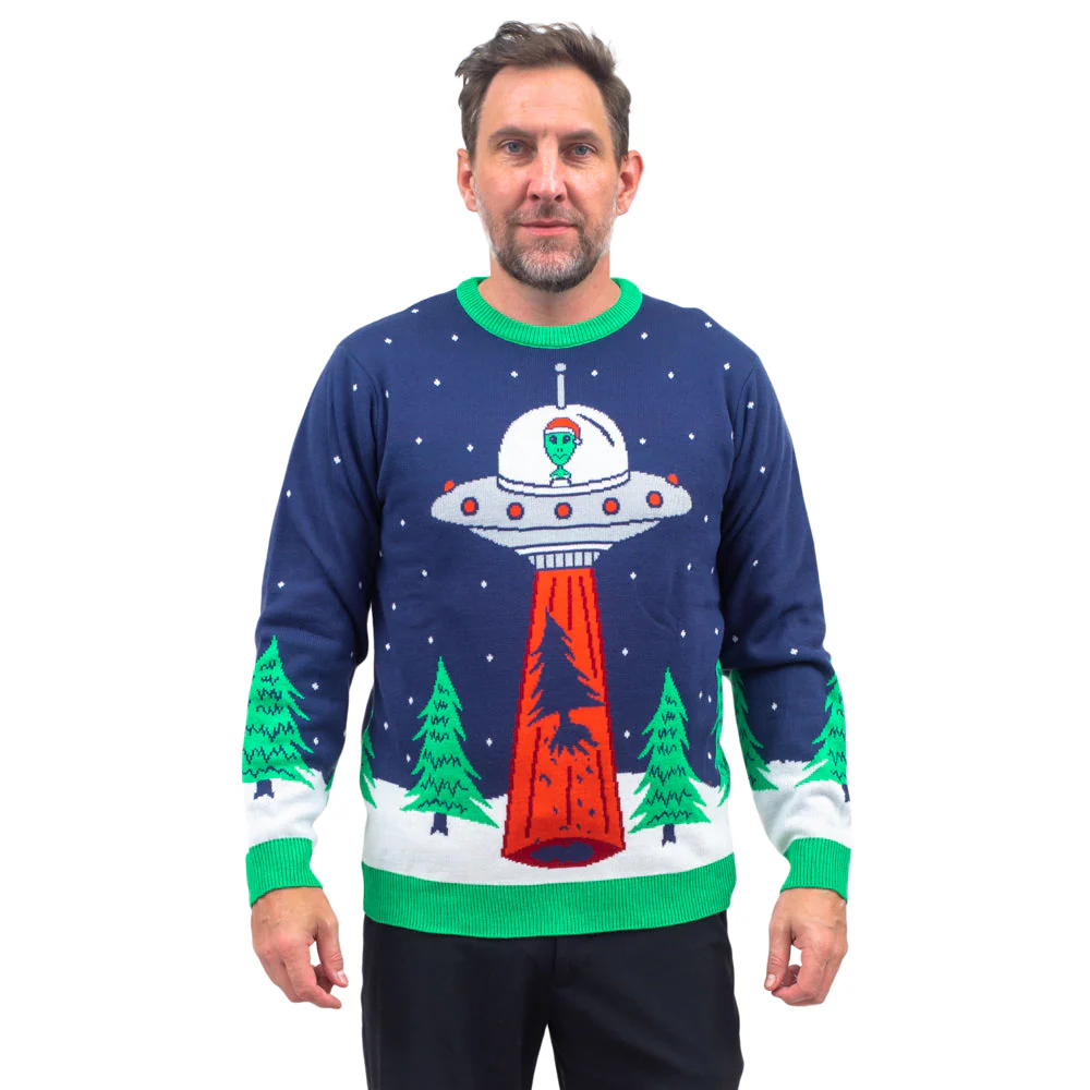 Flying Saucer Funny Unisex Tree Abduction Ugly Christmas Sweater
