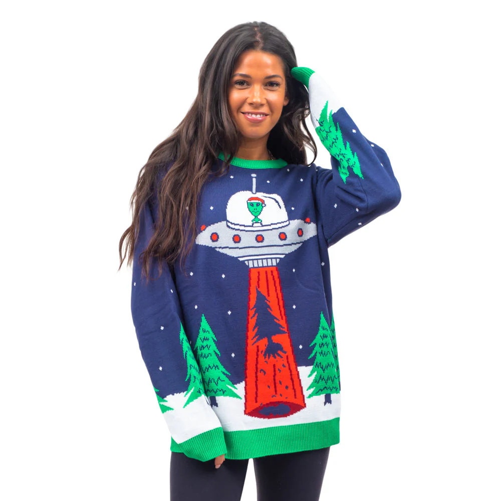 Flying Saucer Funny Unisex Tree Abduction Ugly Christmas Sweater - Image 2