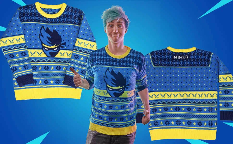 Fortnite Ninja Logo Ugly Christmas Sweater Shurikens Pattern - Image 3