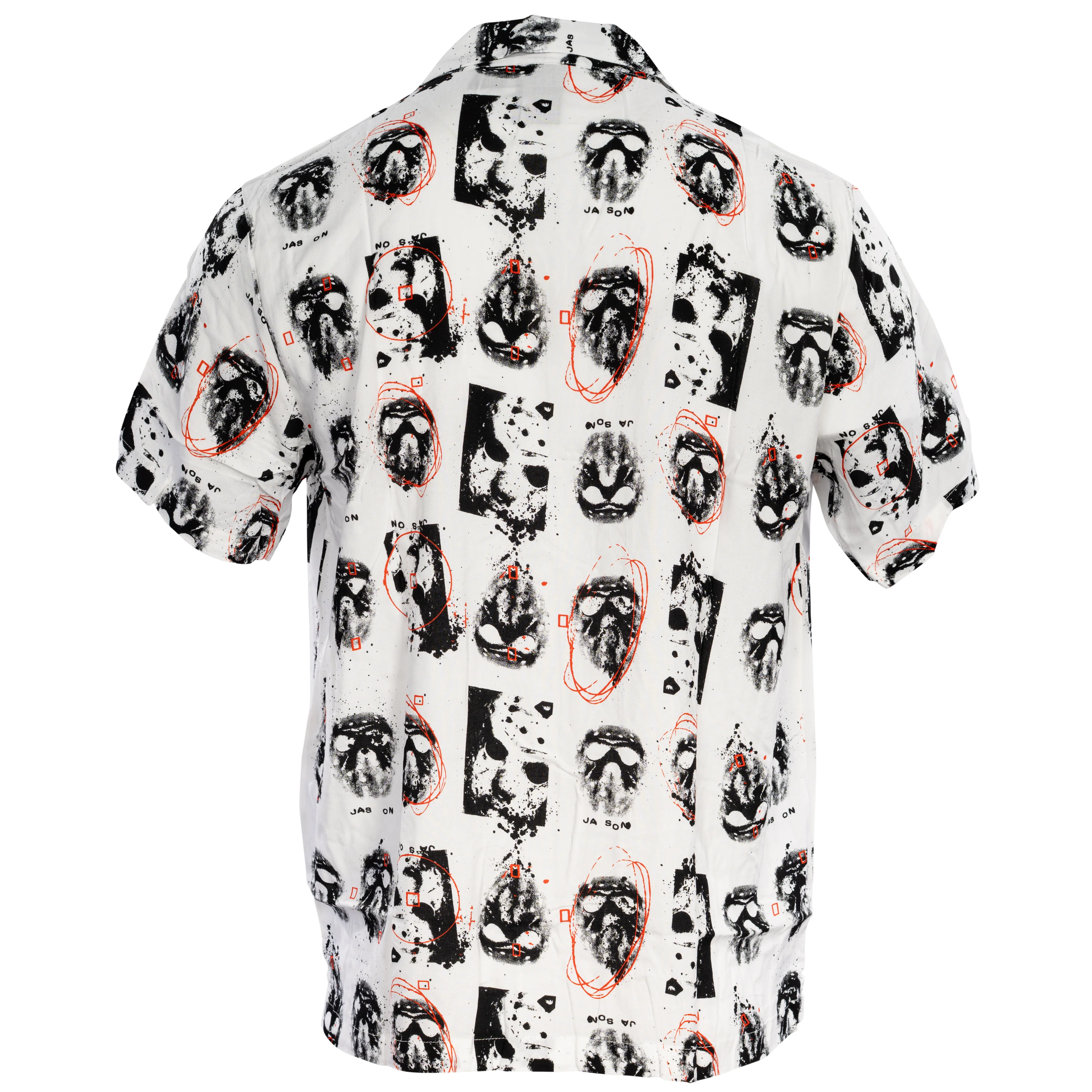 Friday The 13th Jason Rayon Button up Shirt SS Mask Scribble White