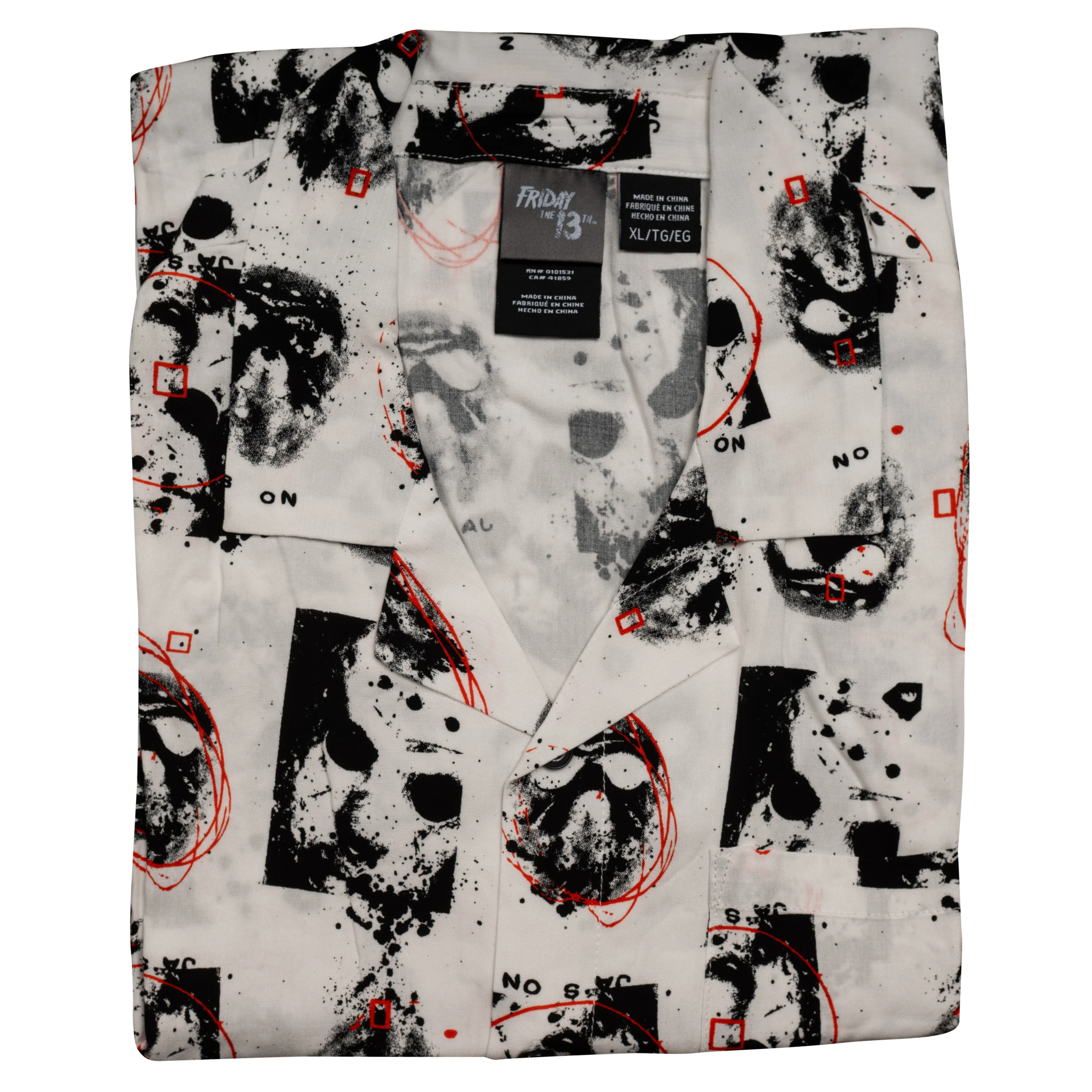 Friday The 13th Jason Rayon Button up Shirt SS Mask Scribble White - Image 10