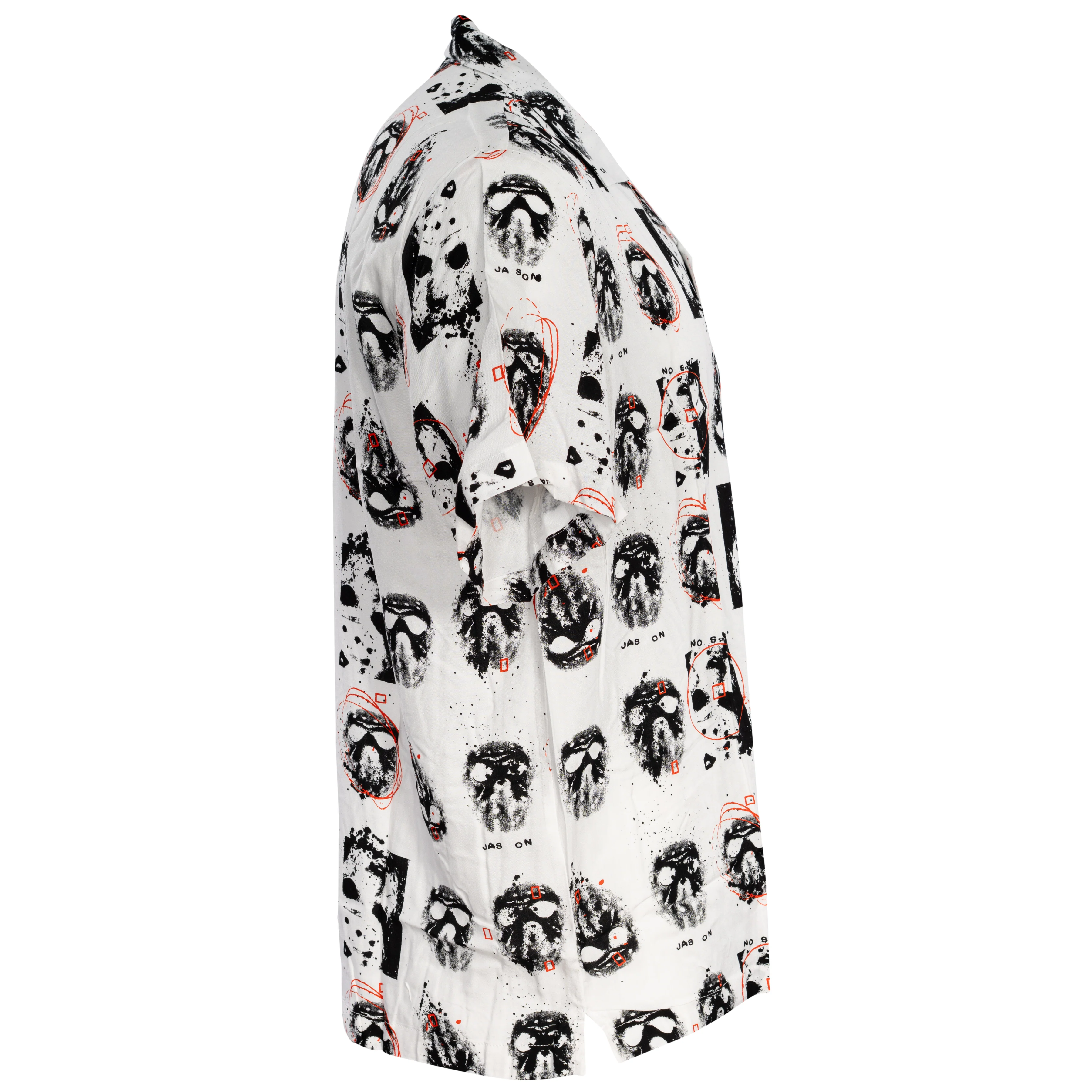 Friday The 13th Jason Rayon Button up Shirt SS Mask Scribble White - Image 3