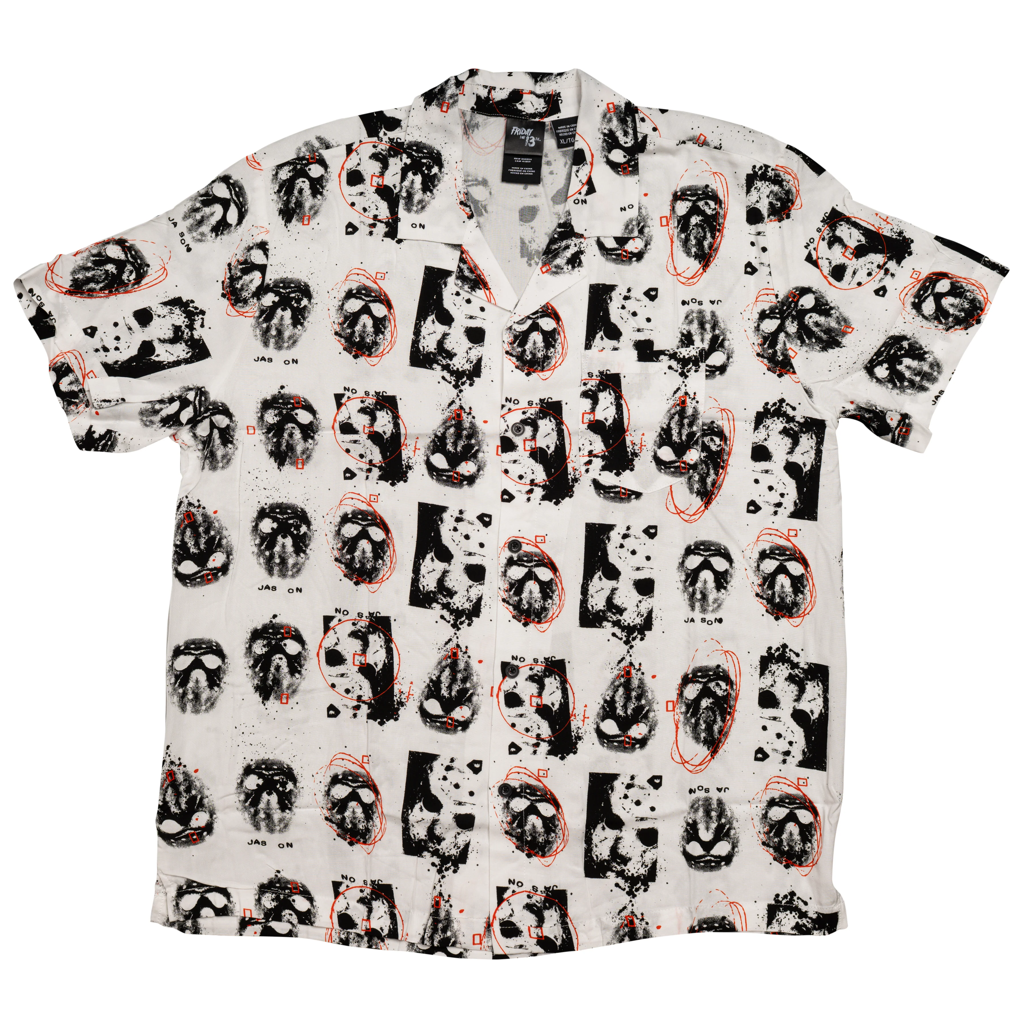 Friday The 13th Jason Rayon Button up Shirt SS Mask Scribble White - Image 7
