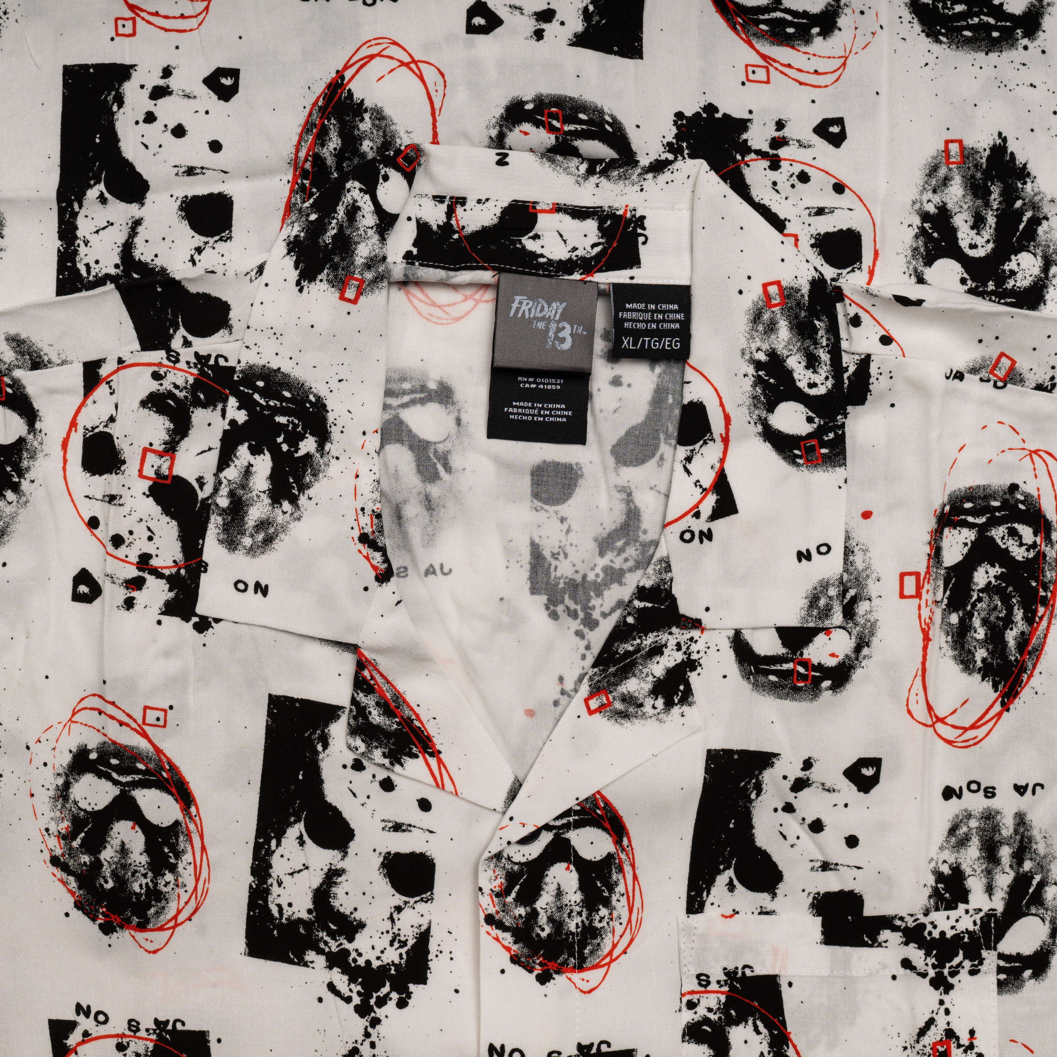 Friday The 13th Jason Rayon Button up Shirt SS Mask Scribble White - Image 9