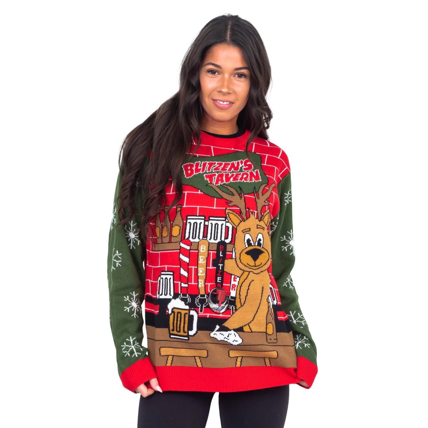 Funny Ugly Christmas Sweater Beverage Dispenser Elfed Up Blitzen's Santa Jingle Juice Knitted Pullover - Image 4