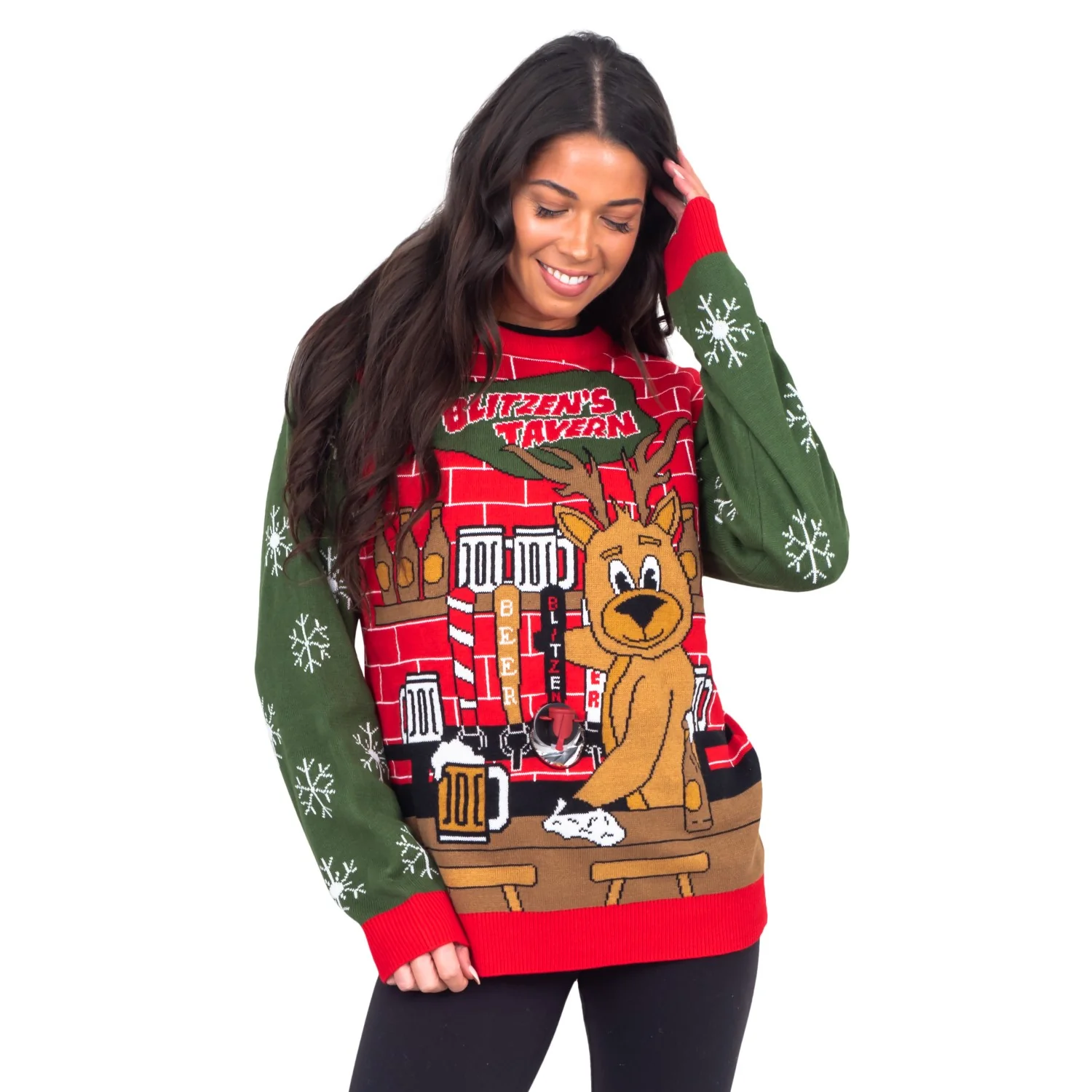 Funny Ugly Christmas Sweater Beverage Dispenser Elfed Up Blitzen's Santa Jingle Juice Knitted Pullover - Image 5