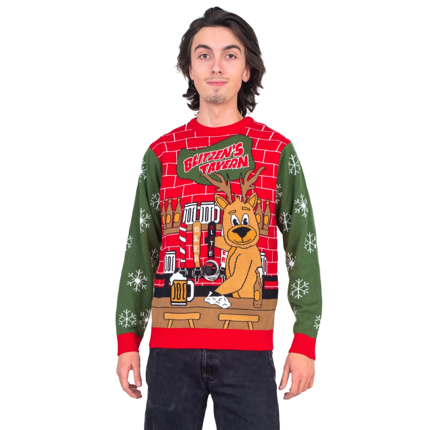Funny Ugly Christmas Sweater Beverage Dispenser Elfed Up Blitzen's Santa Jingle Juice Knitted Pullover - Image 6