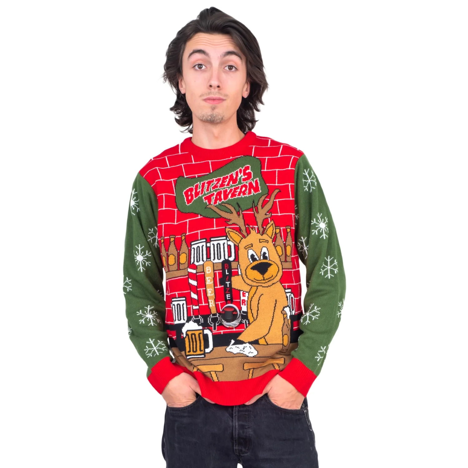 Funny Ugly Christmas Sweater Beverage Dispenser Elfed Up Blitzen's Santa Jingle Juice Knitted Pullover - Image 8
