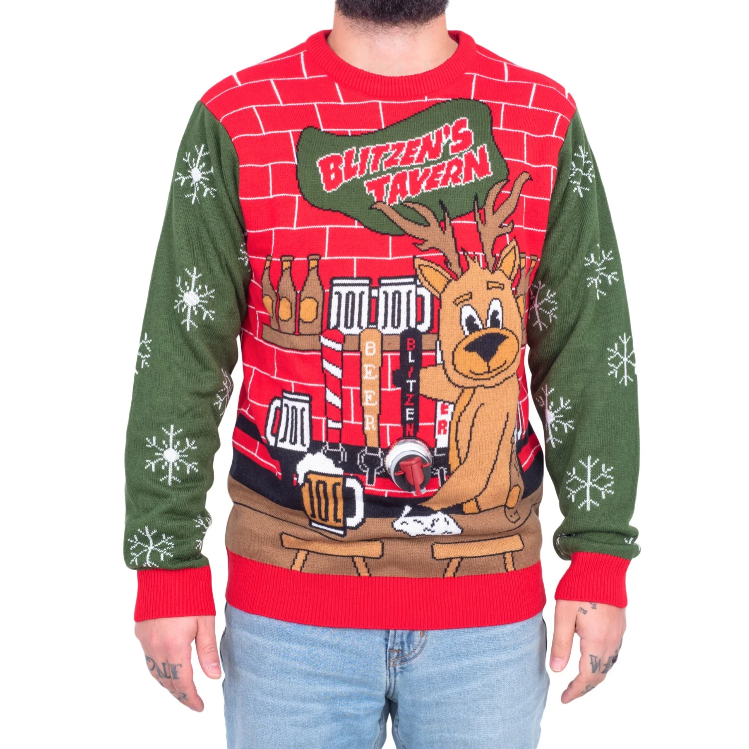 Funny Ugly Christmas Sweater Beverage Dispenser Elfed Up Blitzen's Santa Jingle Juice Knitted Pullover - Image 9